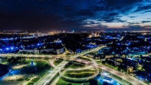 riga, aerial view, night